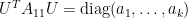 U^TA_{11}U=\hbox{diag}(a_1,\ldots,a_k)