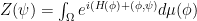 Z(\psi) = \int_{\Omega} e^{i (H(\phi) + (\phi,\psi)} d\mu(\phi)