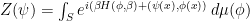 Z(\psi) = \int_S e^{i (\beta H(\phi,\beta) + (\psi(x),\phi(x))} \; d\mu(\phi)