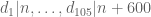 d_1|n,\ldots,d_{105}|n+600