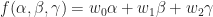 f(\alpha, \beta, \gamma) = w_0 \alpha + w_1 \beta + w_2 \gamma