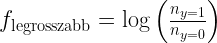 f_{\text{legrosszabb}} = \log\left( \frac{n_{y=1}}{n_{y=0}} \right) 