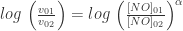 log \ \Big ( \frac{v_{01}}{v_{02}} \Big ) = log \ \Big ( \frac{[NO]_{01}}{[NO]_{02}} \Big )^{\alpha} 