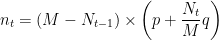 n_t = (M - N_{t-1}) \times \left( p + \dfrac{N_t}{M} q \right)