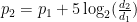 p_2 = p_1 + 5 \log_2(\frac{d_2}{d_1})