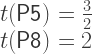 t(\mathsf{P5}) = \frac{3}{2}\\ t(\mathsf{P8}) = 2 