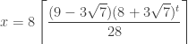 x=8 \left \lceil \dfrac{(9 - 3 \sqrt{7}) (8 + 3 \sqrt{7})^t}{28} \right \rceil