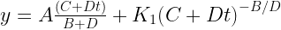y = A\frac{{\left( {C + Dt} \right)}}{{B + D}} + {K_1}{\left( {C + Dt} \right)^{ - B/D}} 