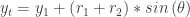 y_t = y_1+\left(r_1+r_2\right)*sin\left(\theta\right)