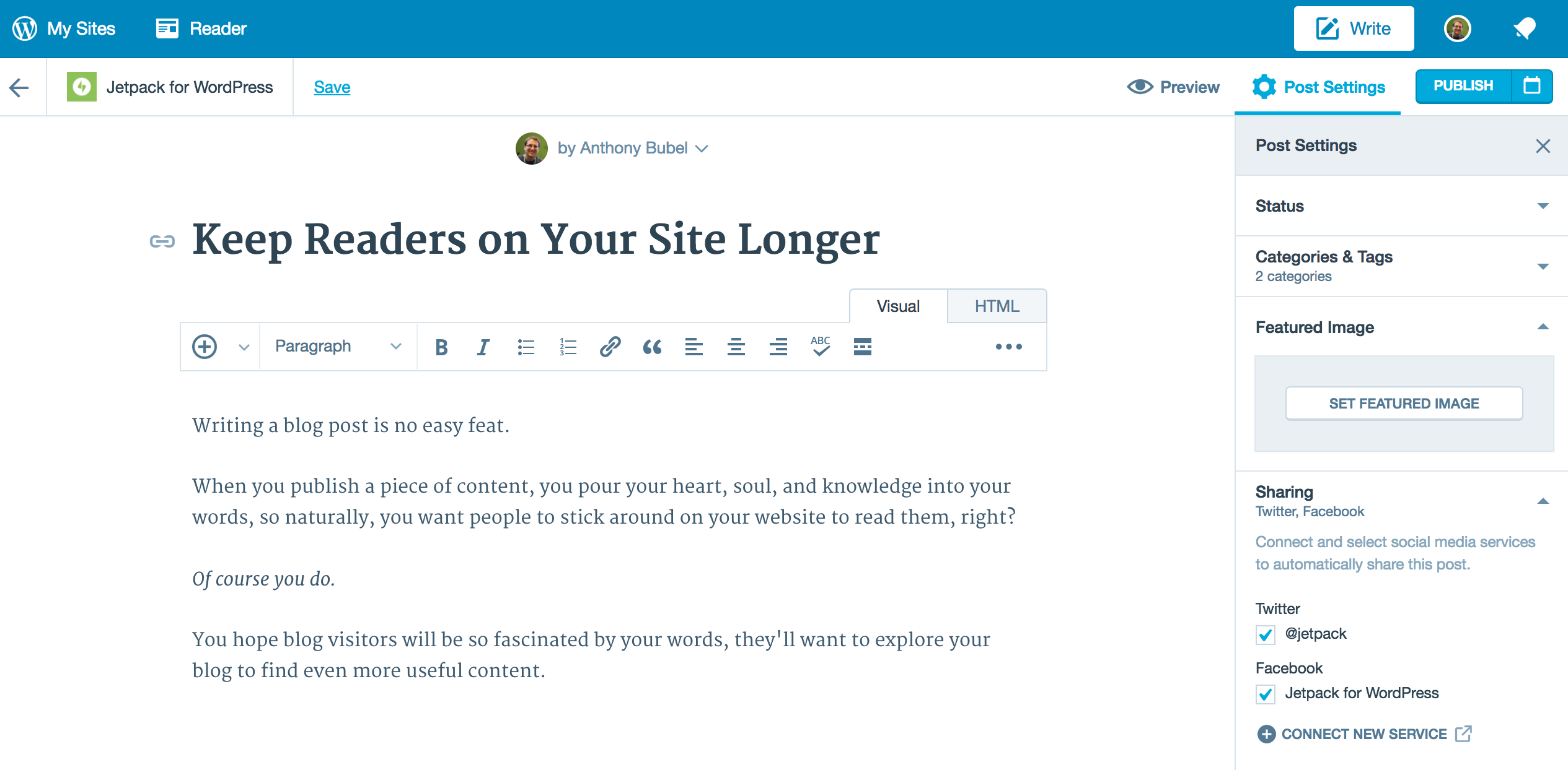 Use the WordPress.com editor to publish your content